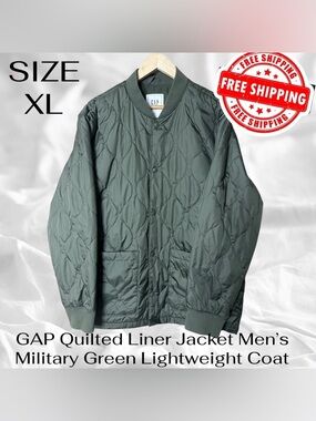 GAP Quilted Liner Jacket Men’s Size XL military Green Lightweight Coat FREE SHIP